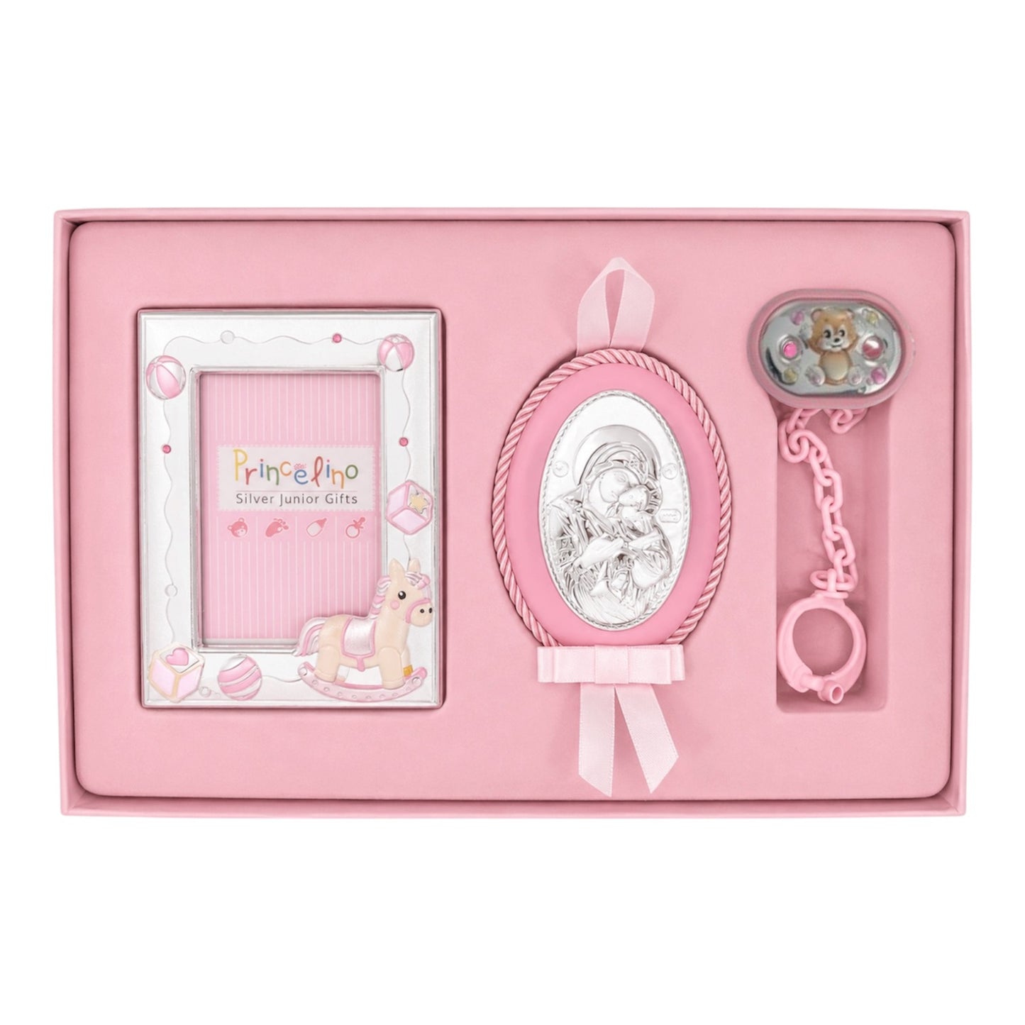 Set MA/SA140R Virgin Mary Amulet Set with Frame and Pacifier in Silver
