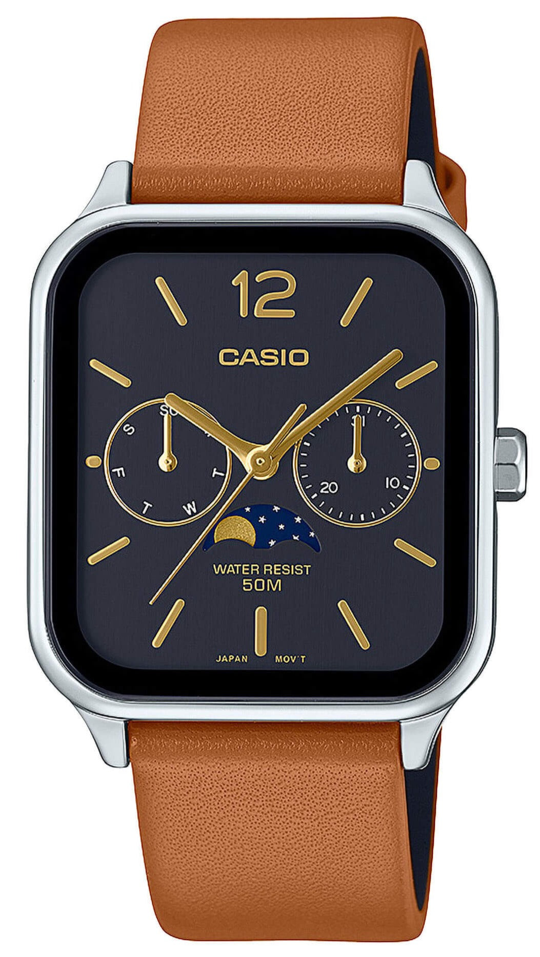 Casio MTP-M305L-1AVER Moon Phase Brown Leather Strap