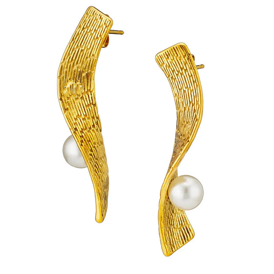 Σκουλαρίκια N02367G Κρεμαστά Από Επιχρυσωμένο Ατσάλι με Πέρλες