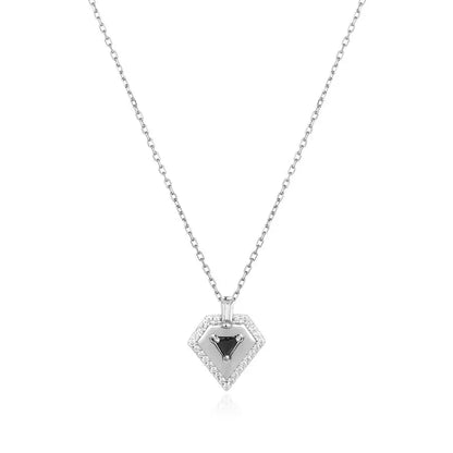 GM220W Zircon Heart Necklace In Platinum Plated Silver