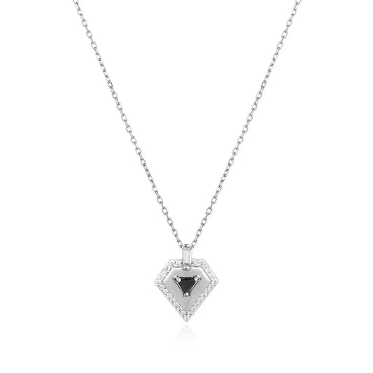 GM220W Zircon Heart Necklace In Platinum Plated Silver