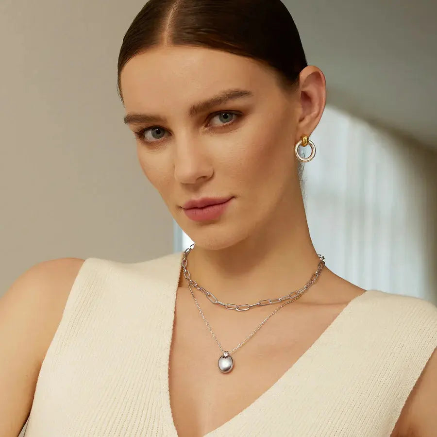 Ania Haie N062-03H Κολιέ Oval Charm Από Επιπλατινωμένο Ασήμι