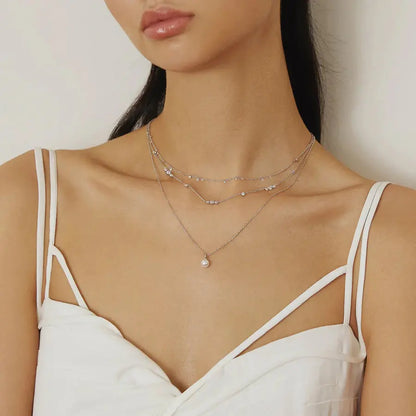 GM220W Zircon Heart Necklace In Platinum Plated Silver