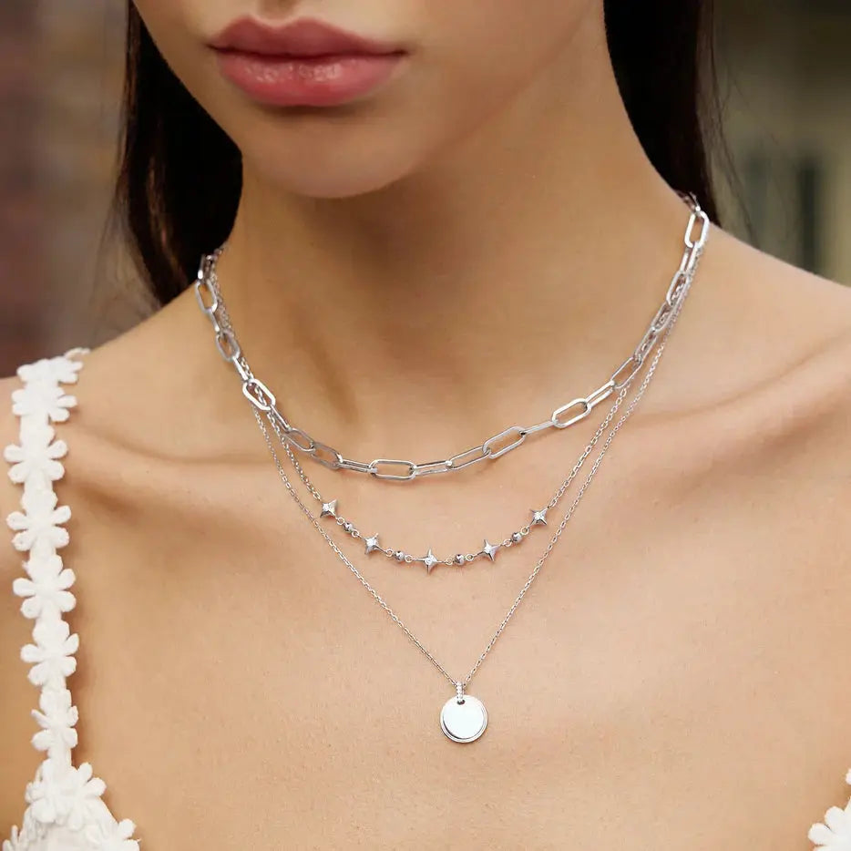GM220W Zircon Heart Necklace In Platinum Plated Silver