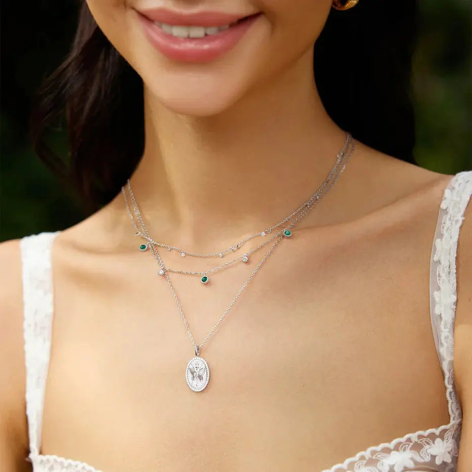 GM220W Zircon Heart Necklace In Platinum Plated Silver