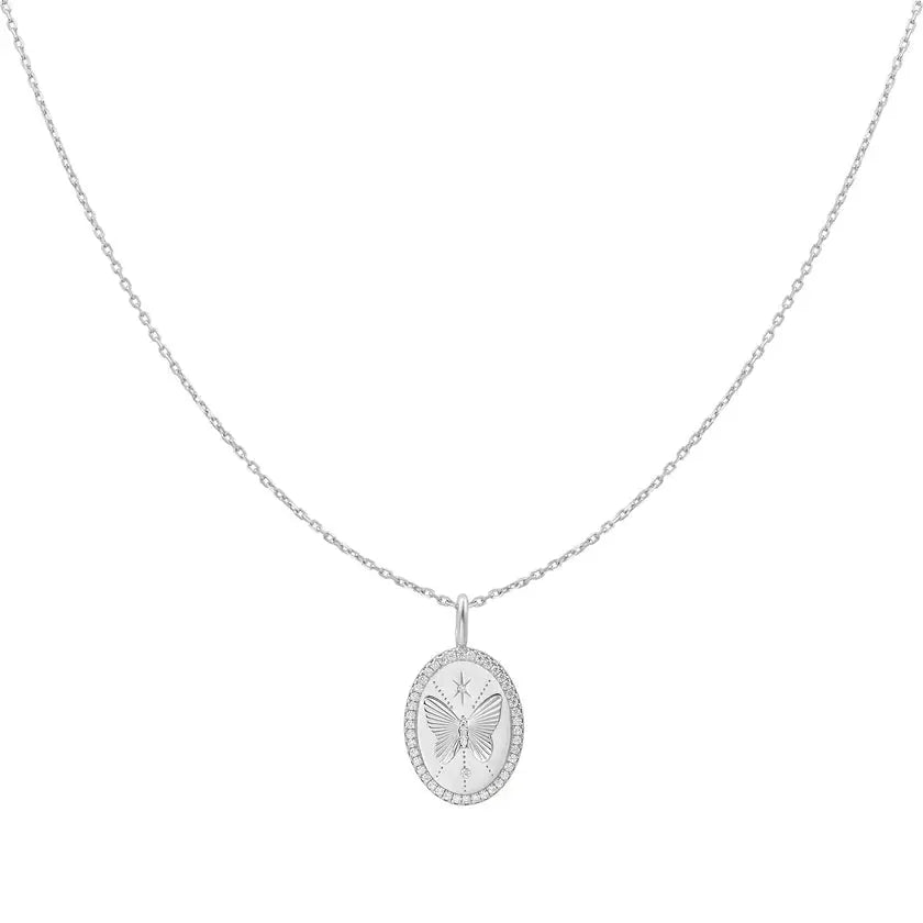 GM220W Zircon Heart Necklace In Platinum Plated Silver