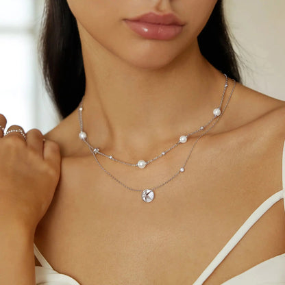 GM220W Zircon Heart Necklace In Platinum Plated Silver