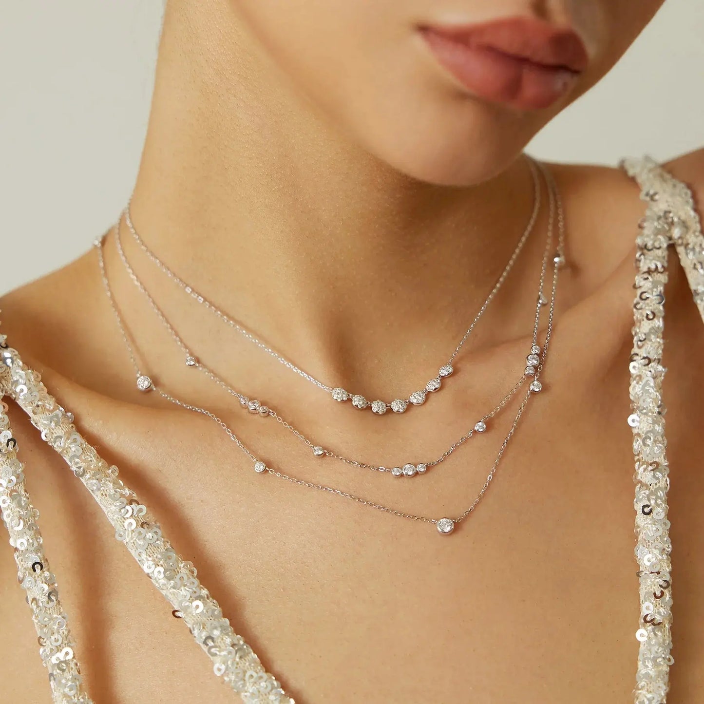 GM220W Zircon Heart Necklace In Platinum Plated Silver