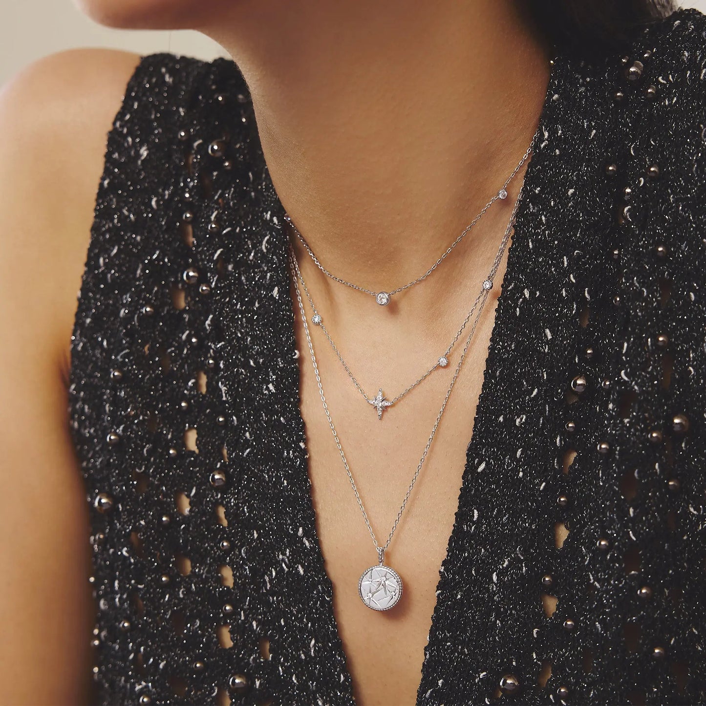 GM220W Zircon Heart Necklace In Platinum Plated Silver