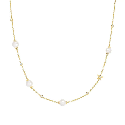Ania Haie N065-09G Κολιέ Pearl and Star Station Από Επιχρυσωμένο Ασήμι