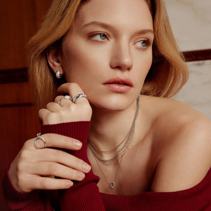 GM220W Zircon Heart Necklace In Platinum Plated Silver
