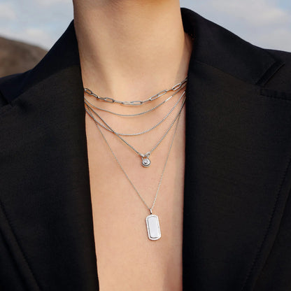 GM220W Zircon Heart Necklace In Platinum Plated Silver