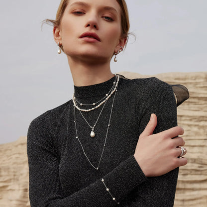 Ania Haie N069-05H Κολιέ Linked Shell Pearl Drop Από Επιπλατινωμένο Ασήμι με Πέρλα