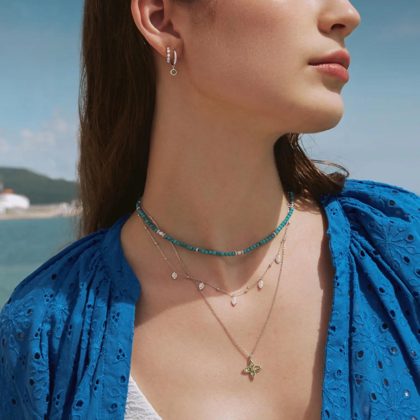 GM220W Zircon Heart Necklace In Platinum Plated Silver