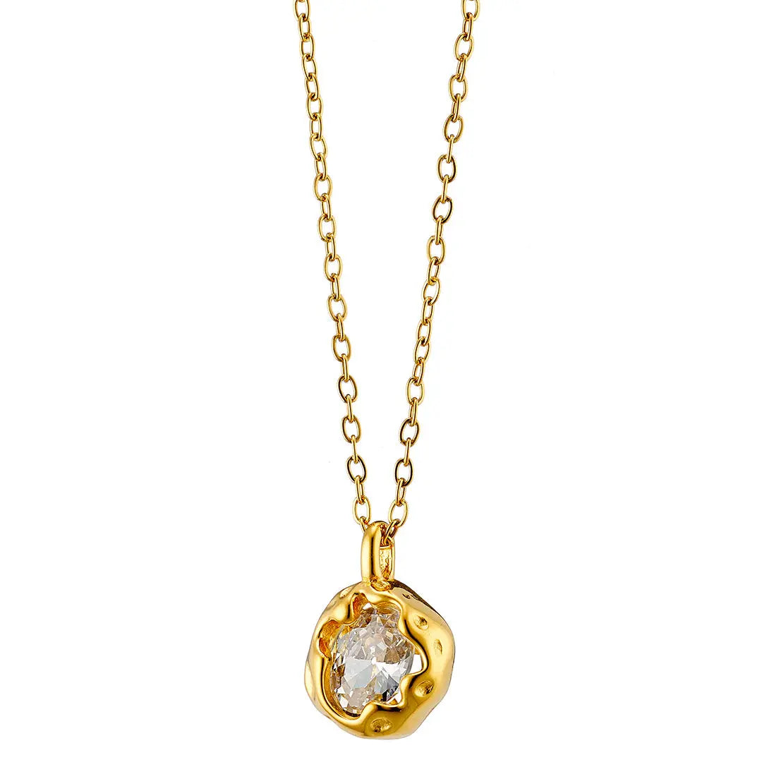 N07139G Gold Plated Steel Necklace with Green Zircon