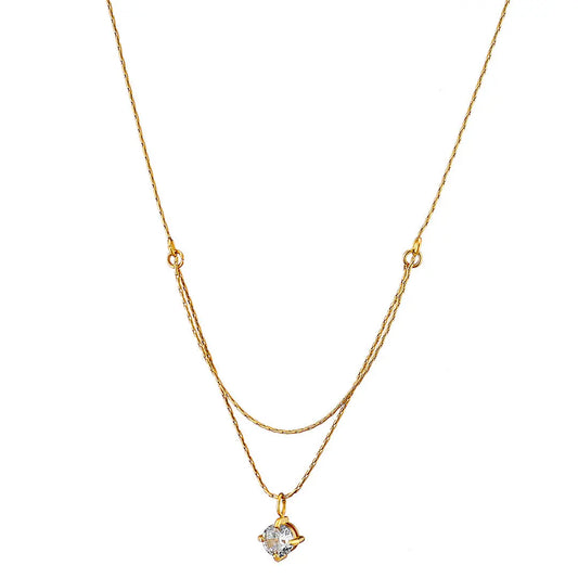 N07139G Gold Plated Steel Necklace with Green Zircon