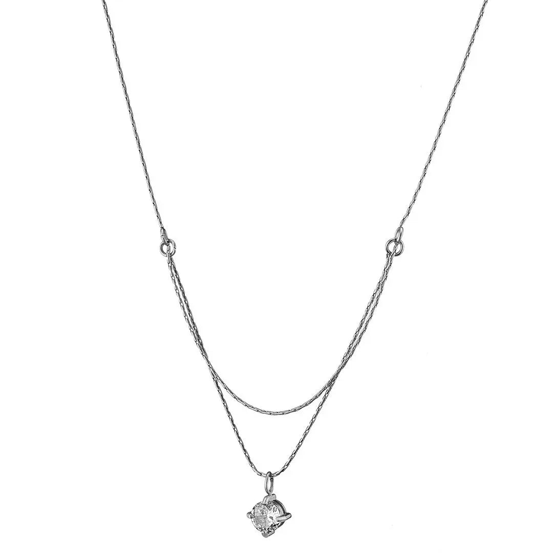 N07139G Gold Plated Steel Necklace with Green Zircon