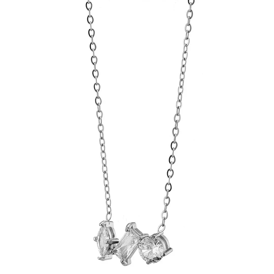 N07139G Gold Plated Steel Necklace with Green Zircon