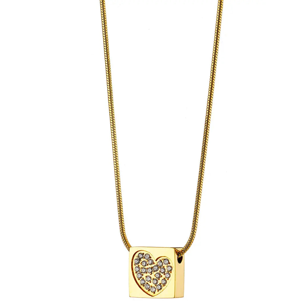 N07139G Gold Plated Steel Necklace with Green Zircon