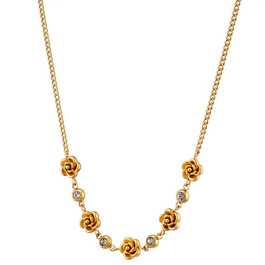 N07139G Gold Plated Steel Necklace with Green Zircon
