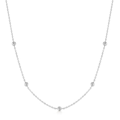 GM220W Zircon Heart Necklace In Platinum Plated Silver