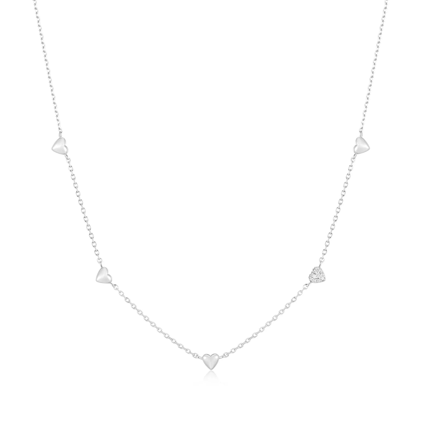 GM220W Zircon Heart Necklace In Platinum Plated Silver