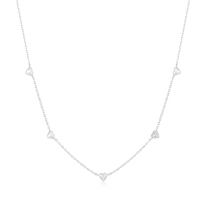 GM220W Zircon Heart Necklace In Platinum Plated Silver