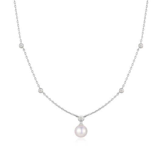 GM220W Zircon Heart Necklace In Platinum Plated Silver