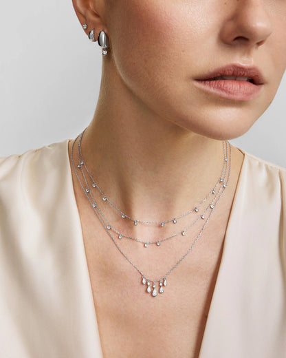 GM220W Zircon Heart Necklace In Platinum Plated Silver