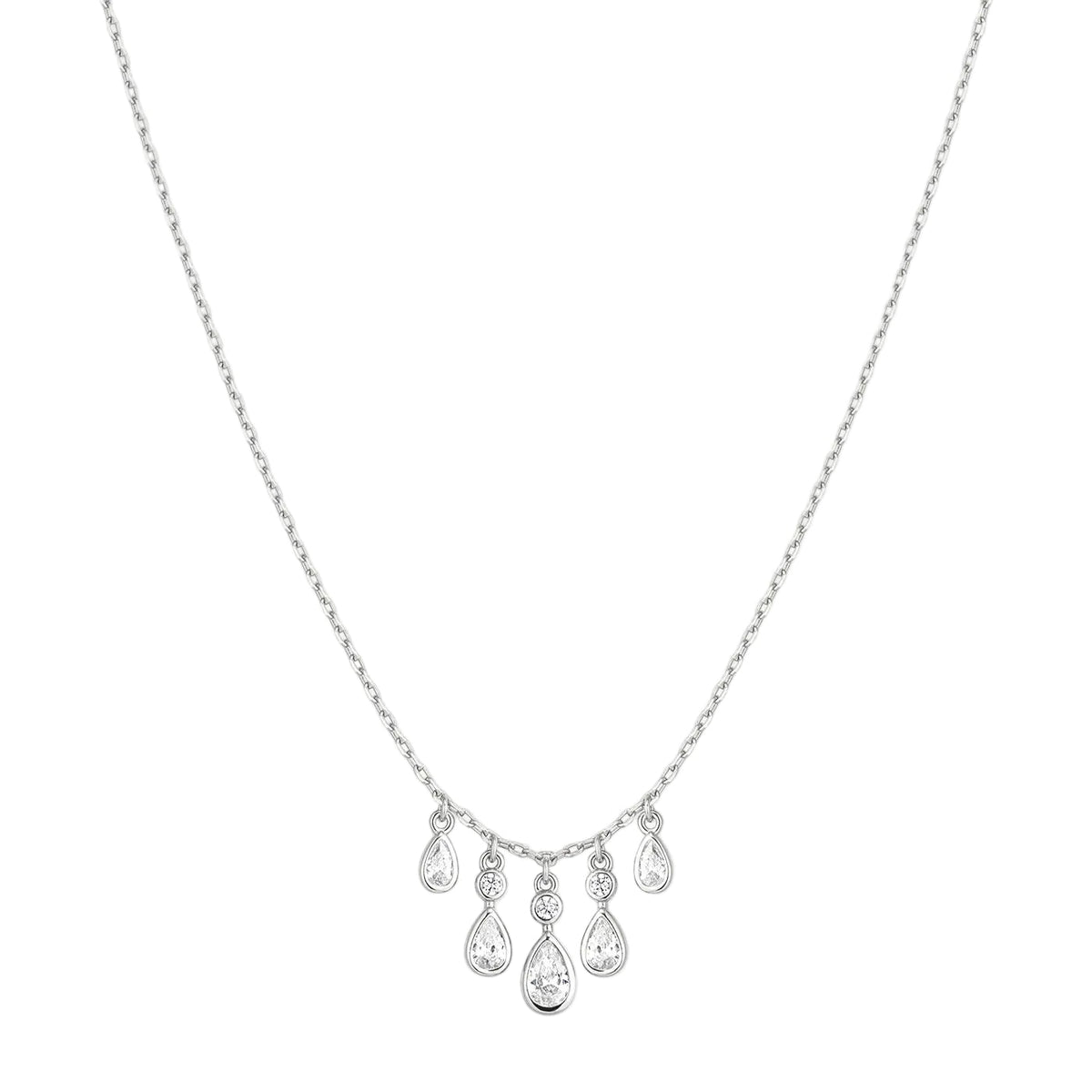 GM220W Zircon Heart Necklace In Platinum Plated Silver