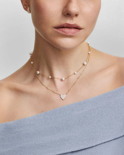GM220W Zircon Heart Necklace In Platinum Plated Silver