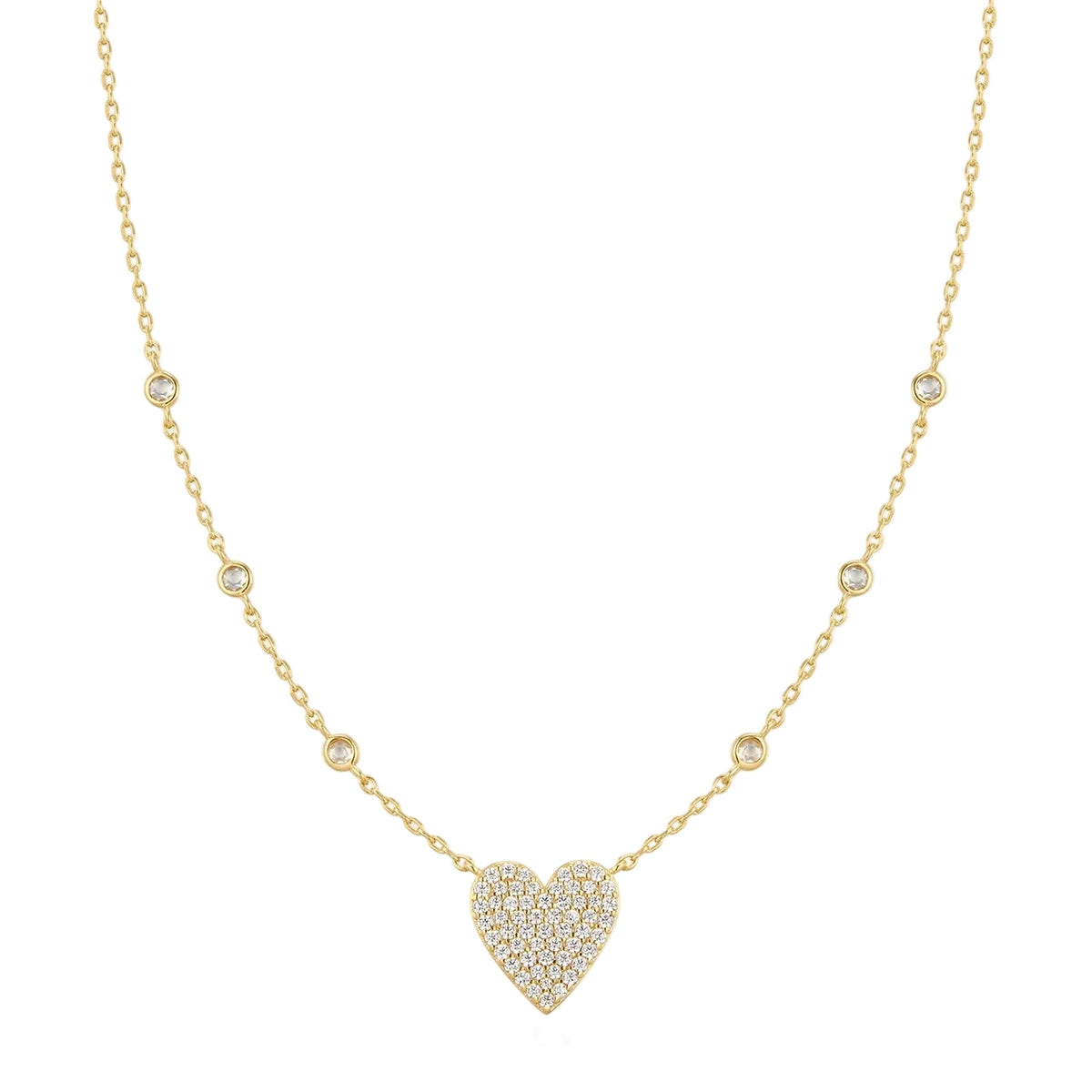 GM220W Zircon Heart Necklace In Platinum Plated Silver