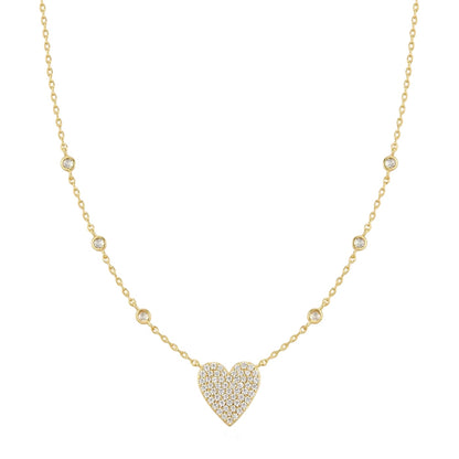 GM220W Zircon Heart Necklace In Platinum Plated Silver