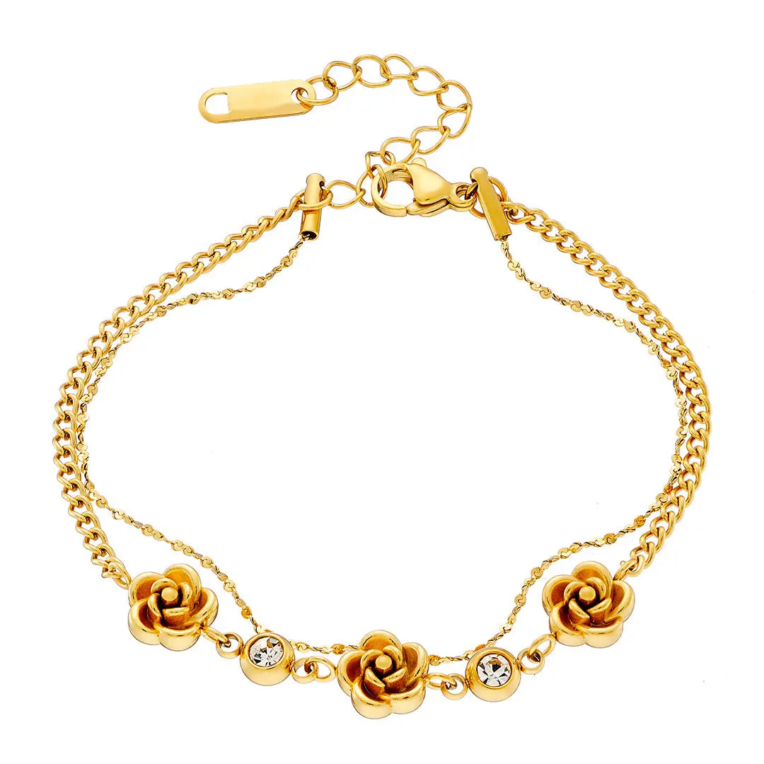 Βραχιόλι NB01045G Γυναικείο Από Επιχρυσωμένο Ατσάλι με Λουλούδια
