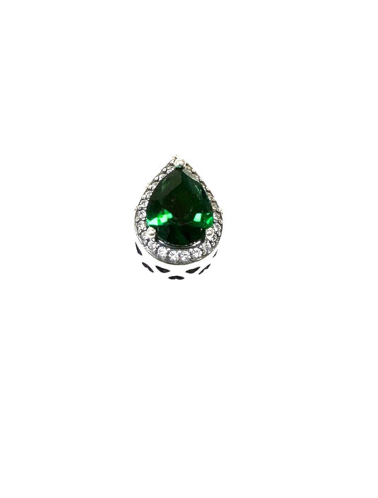 Μοτίφ για Βραχιόλι PD61519 Δάκρυ Από Επιπλατινωμένο Ασήμι με Πράσινο Ζιργκόν