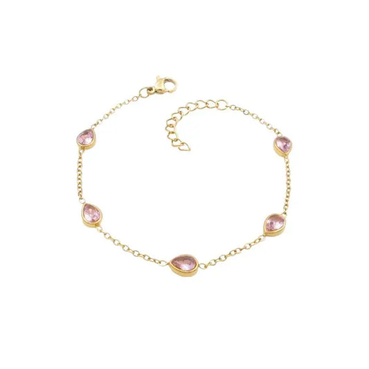 Puppis PUB08519G Βραχιόλι Από Επιχρυσωμένο Ατσάλι με Ροζ Ζιργκόν