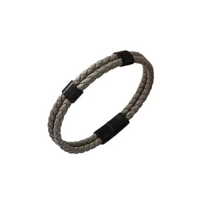 Puppis PUB22397B Ανδρικό Βραχιόλι Με Γκρι Δέρμα και Ατσάλι