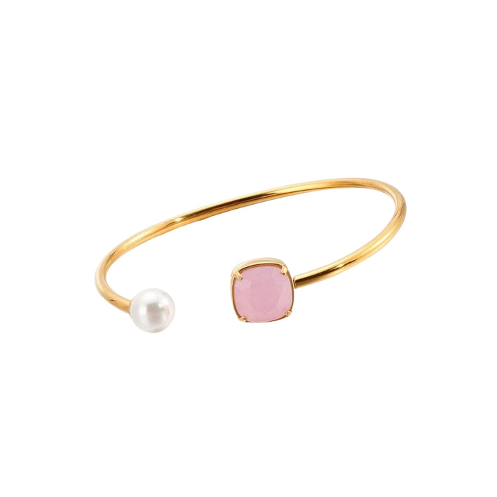 Puppis PUB23064R Rose Gold Plated Steel Handcuff Bracelet with Pearl