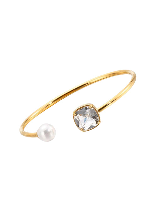 Puppis PUB23065G Gold Plated Steel Handcuff Bracelet with Pearl