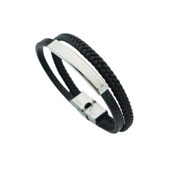 Puppis PUB36366B Men's Black Leather and Steel Bracelet