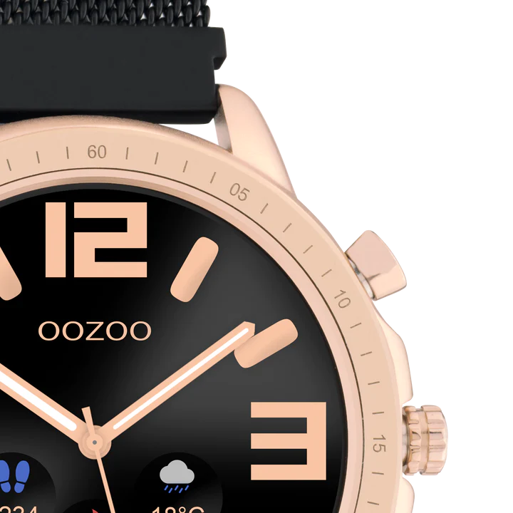 OOZOO Q00308 45mm Smartwatch Black Stainless Steel Mesh Bracelet
