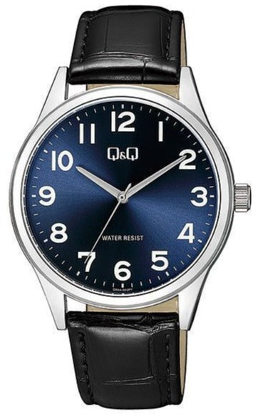 Q&Q Q59A002PY Black Leather Strap