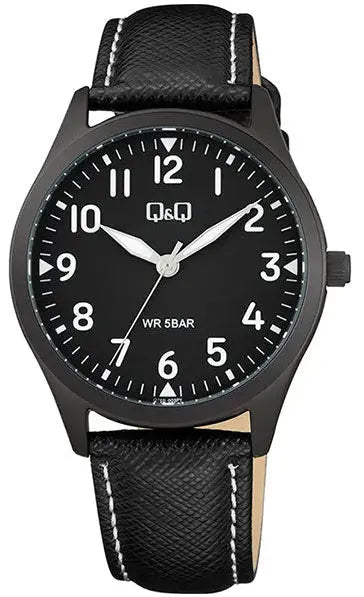 Q&Q Q76B-003PY Black Leather Strap