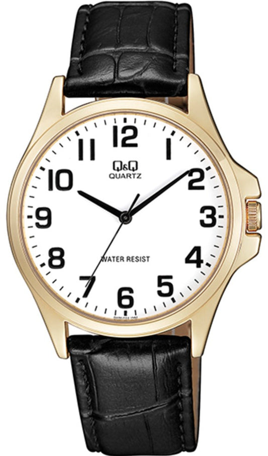 Q&Q QA06J104Y Black Leather Strap