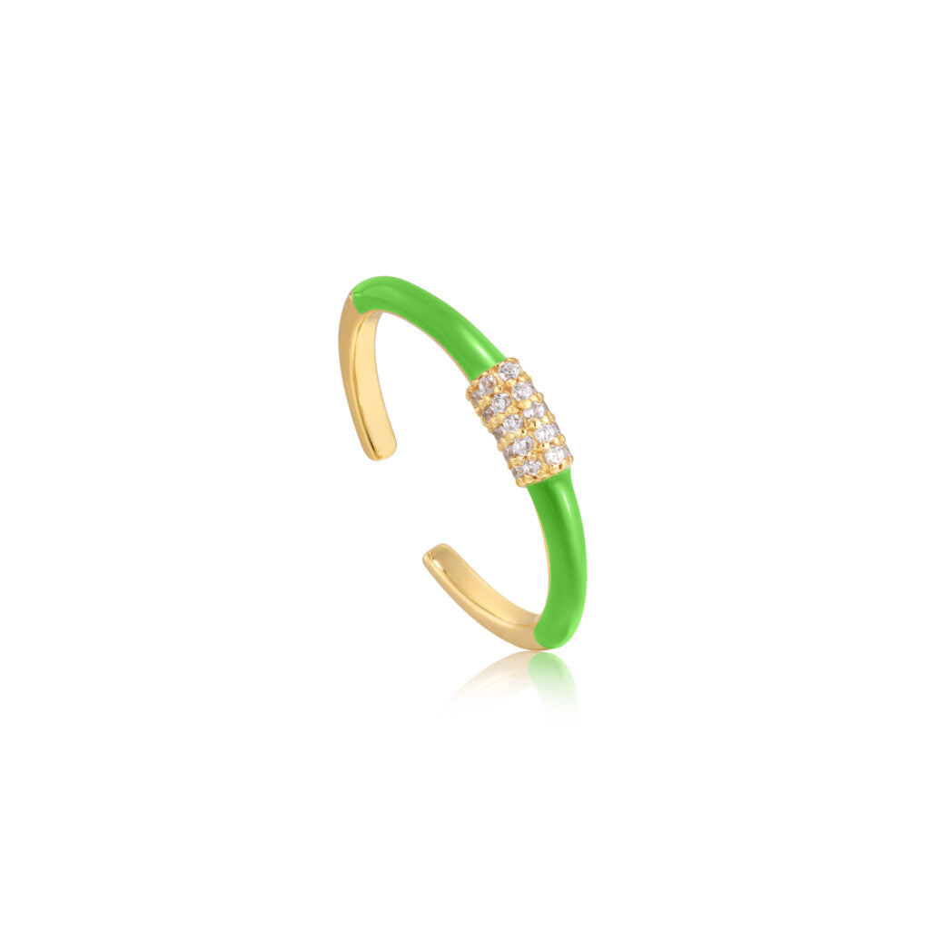 Ania Haie R040-01G-NG Δαχτυλίδι Neon Green Enamel Από Επιχρυσωμένο Ασήμι
