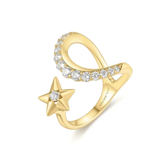 Ania Haie R066-05G Δαχτυλίδι Sparkling Moon And Star Από Επιχρυσωμένο Ασήμι