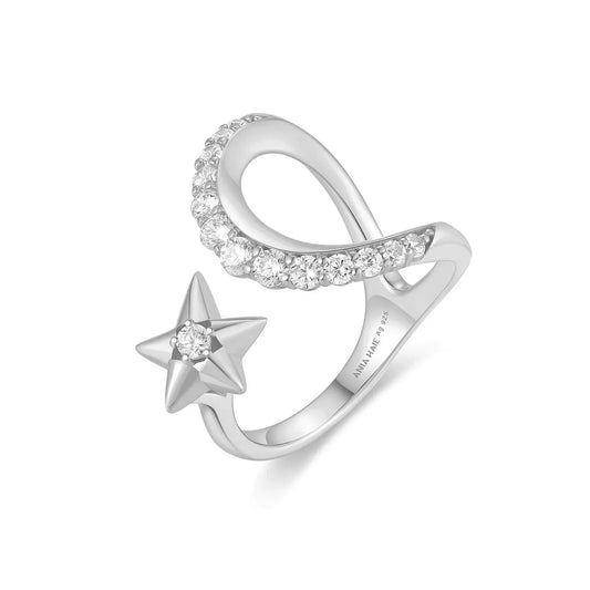Ania Haie R066-05H Δαχτυλίδι Sparkling Moon And Star Από Επιπλατινωμένο Ασήμι