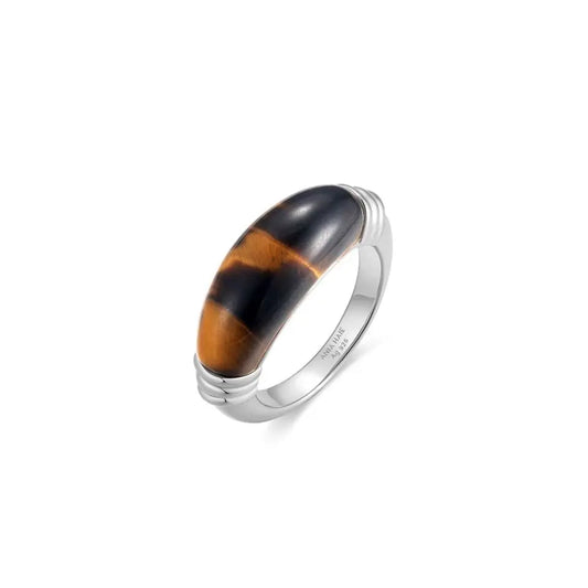 Ania Haie R068-01H-56 Δαχτυλίδι Tiger Eye Από Επιπλατινωμένο Ασήμι