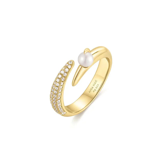 Ania Haie R069-01G Δαχτυλίδι Sparkle Pearl Crossover Από Επιχρυσωμένο Ασήμι με Πέρλα