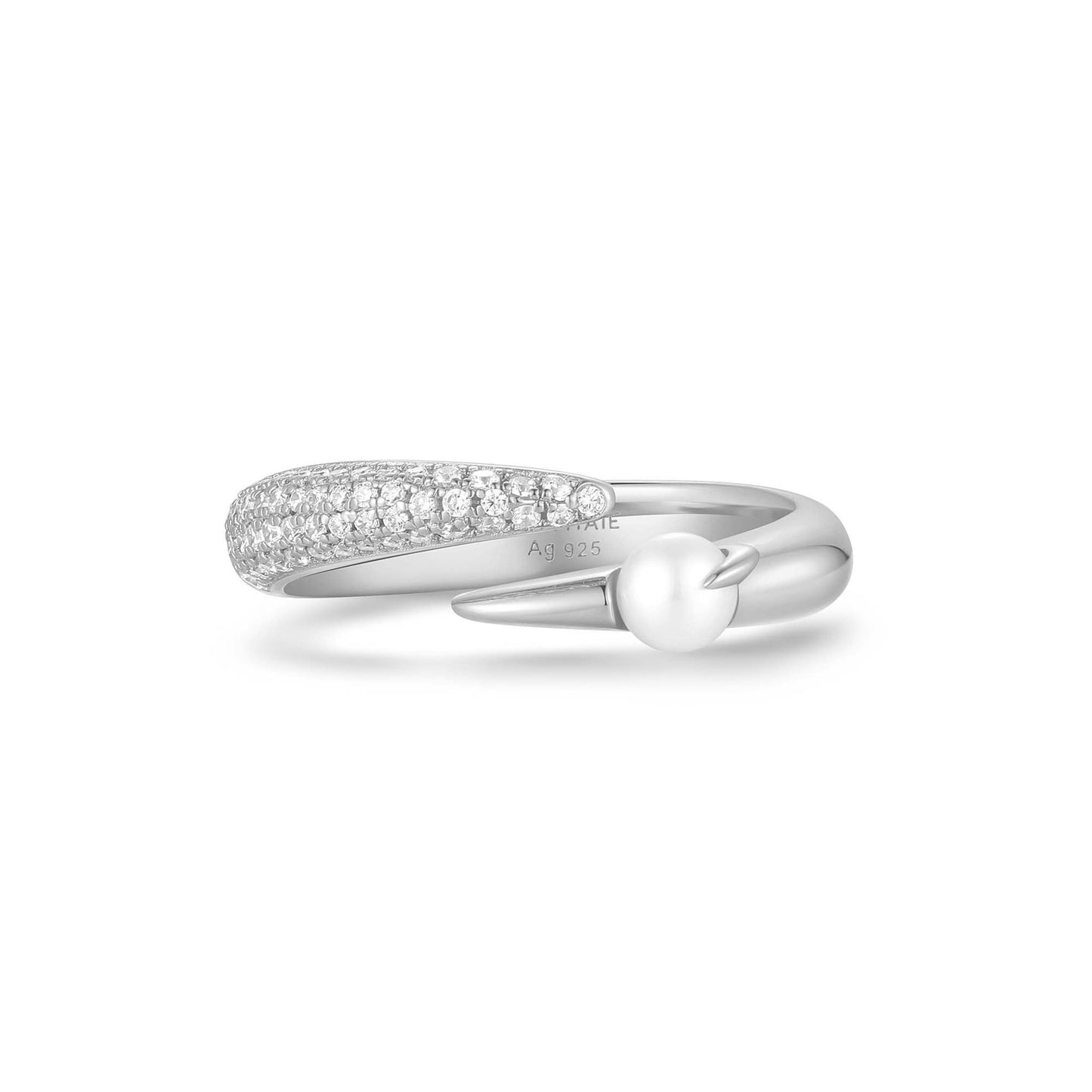 Ania Haie R069-01H Δαχτυλίδι Sparkle Pearl Crossover Από Επιπλατινωμένο Ασήμι με Πέρλα